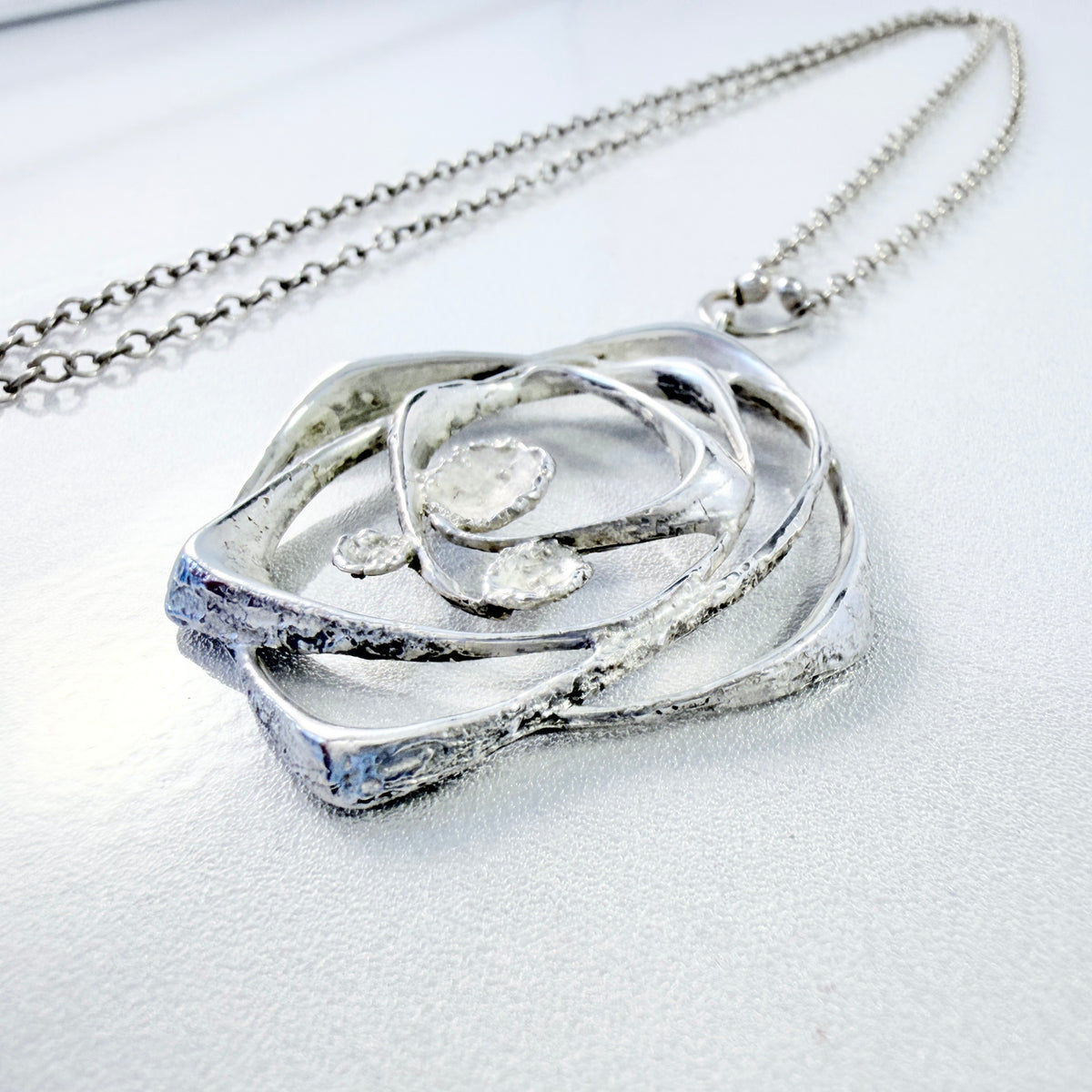 Karl Laine for Sten & Laine, Finland 1974. Large Vintage Sterling Silver Orbital Pendant Necklace.