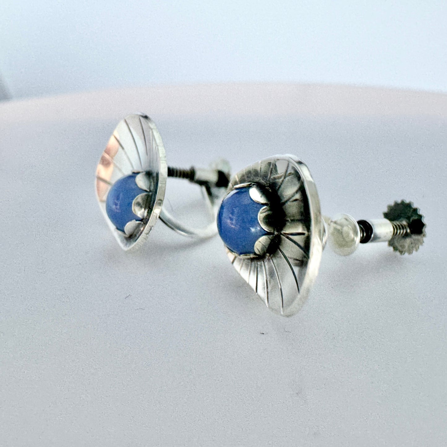 Alton, Sweden 1956. Vintage Sterling Silver Chalcedony Earrings.