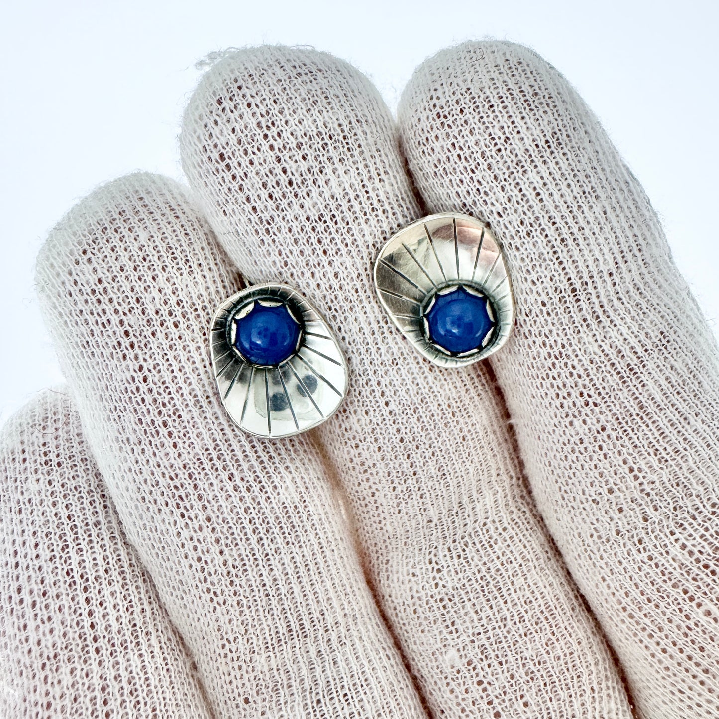 Alton, Sweden 1956. Vintage Sterling Silver Chalcedony Earrings.