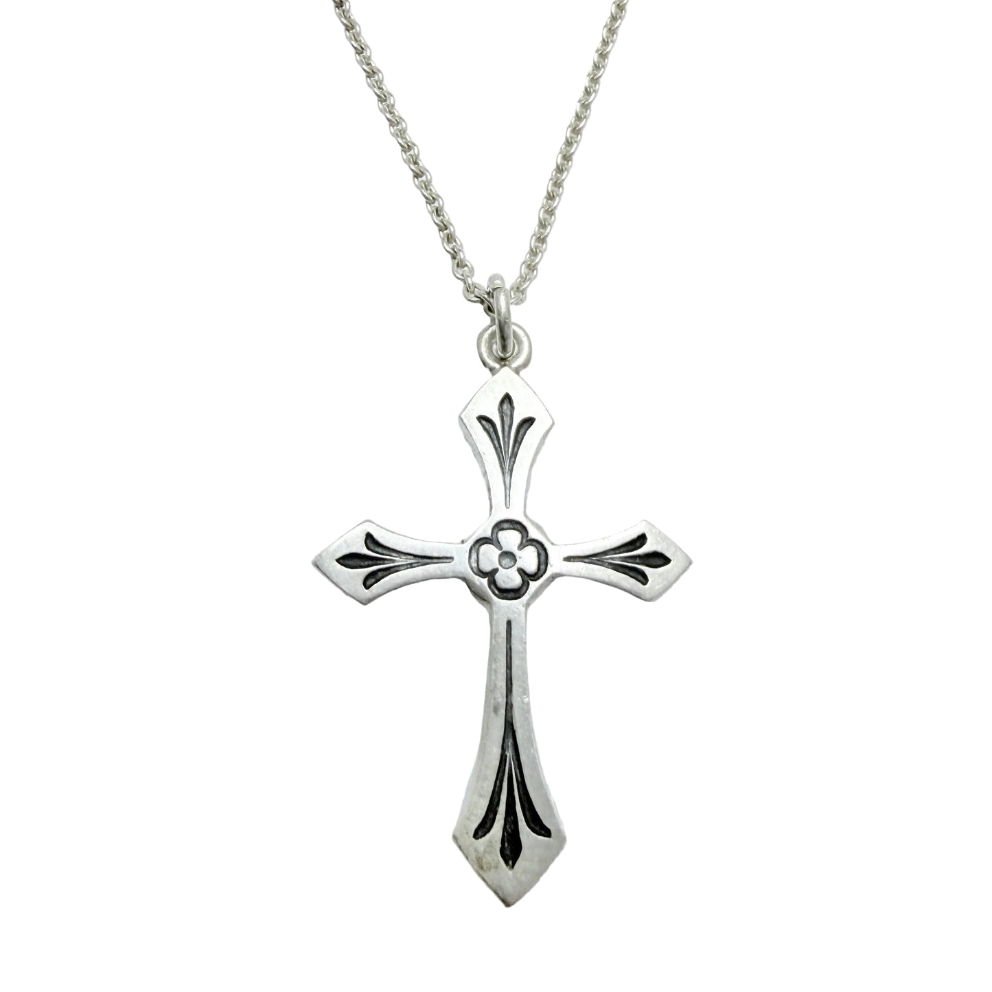 O F Hjortdahl, Norway ca 1940s Solid Silver Cross Pendant Necklace.