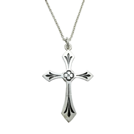 O F Hjortdahl, Norway ca 1940s Solid Silver Cross Pendant Necklace.