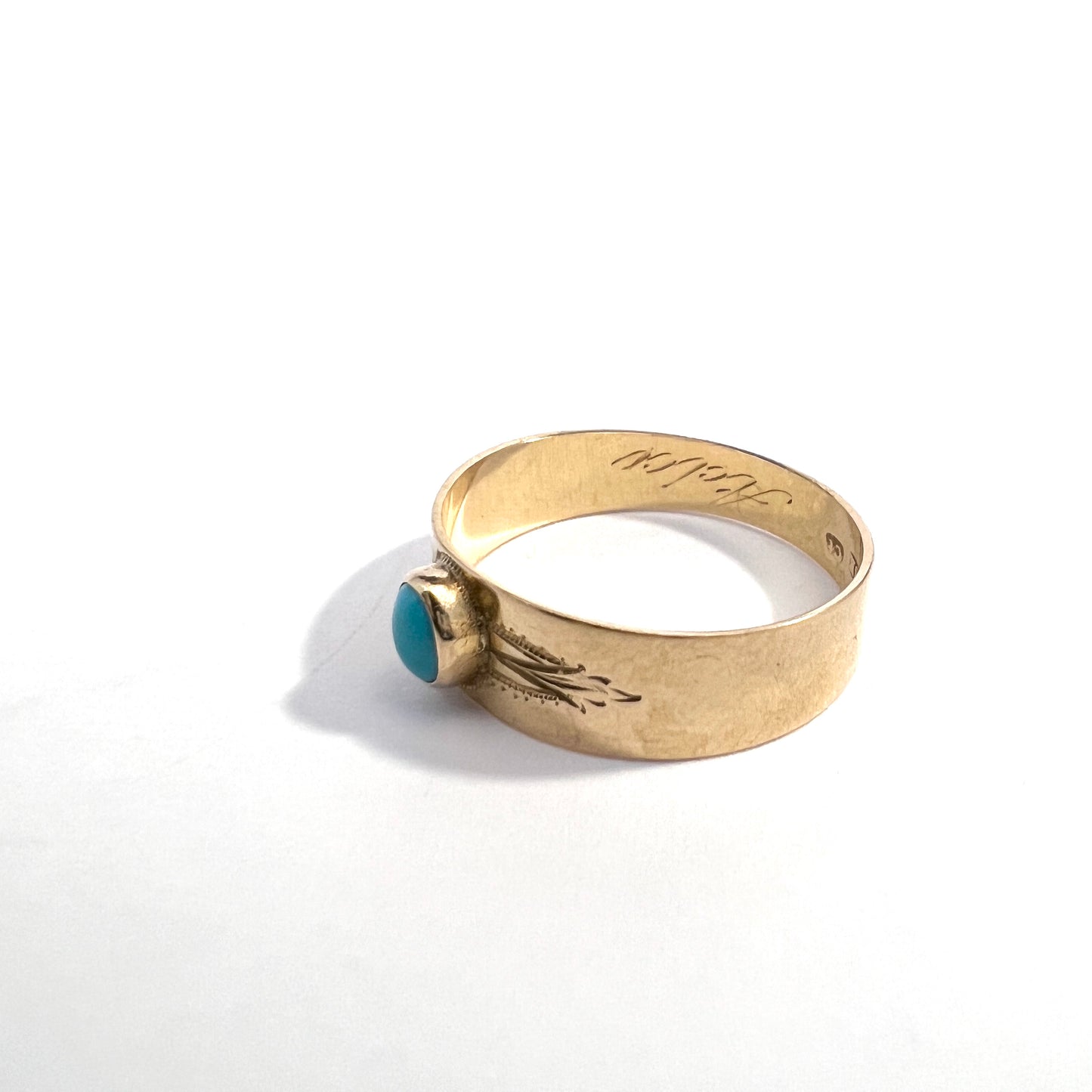 Bernhard Hertz, Sweden 1907. Antique 18k Gold Turquoise Ring.
