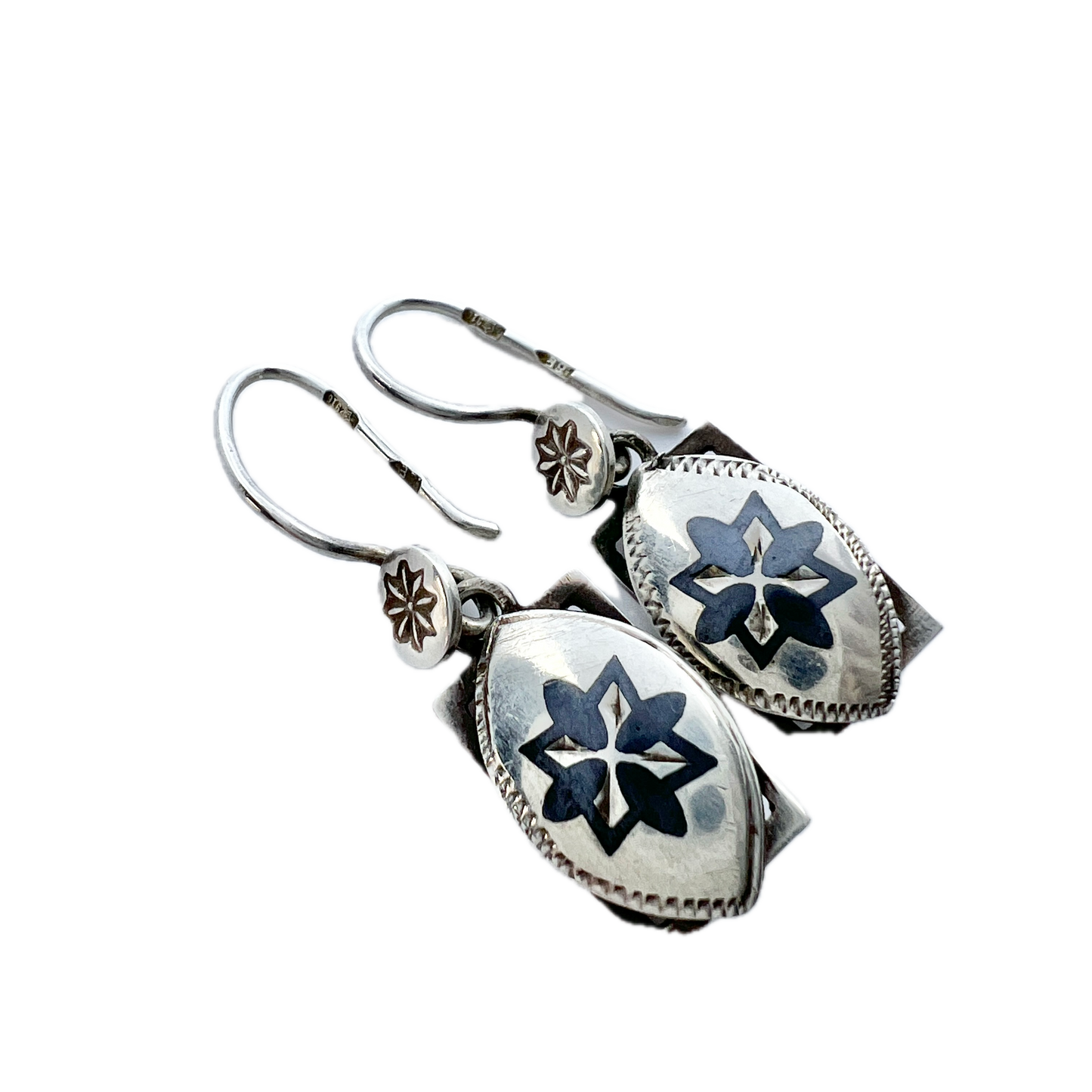 Eastern Europe, Soviet USSR Era Solid Silver Niello Enamel Earrings.