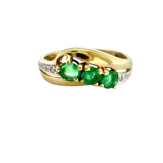 Sweden. Vintage 18k Gold Emerald Diamond Ring.