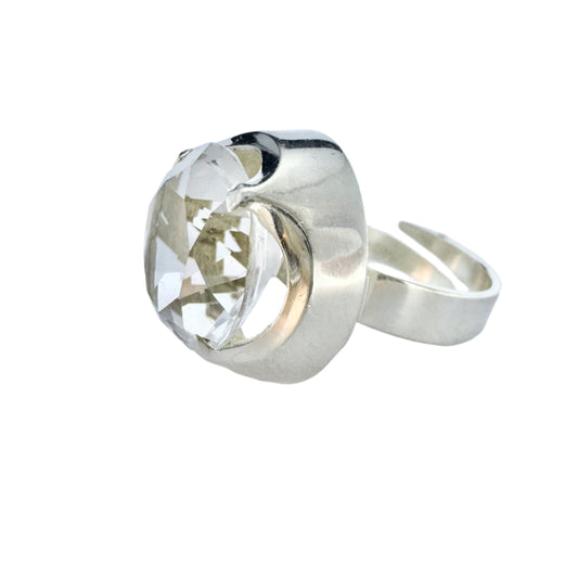 Matti J Hyvarinen, Siro Koru Finland 1976. Vintage Sterling Silver Rock Crystal Adjustable Size Ring.