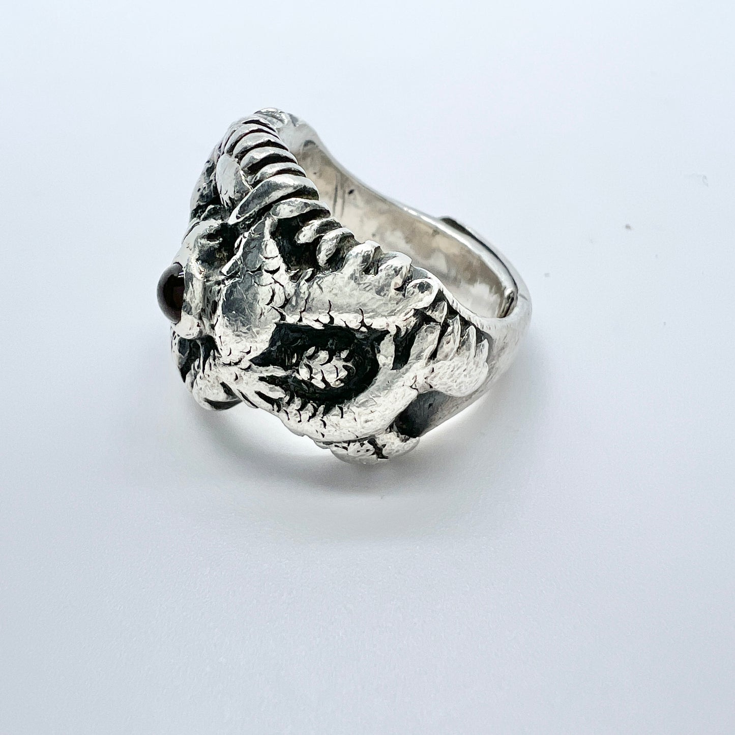 Carl Schon, Baltimore early 1900s. Antique Sterling Silver Garnet Dragon Ring.