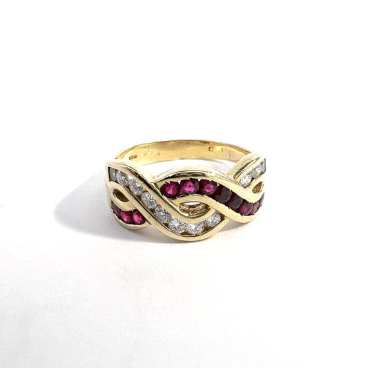 Italy c 1960s. Vintage 18k Gold Diamond Ruby Ring.