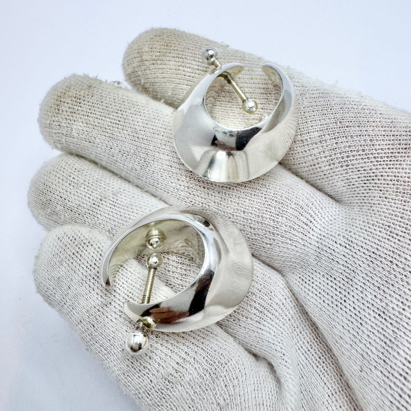 Nanna Ditzel for Georg Jensen Denmark. Vintage Sterling Silver Earrings. Design 126