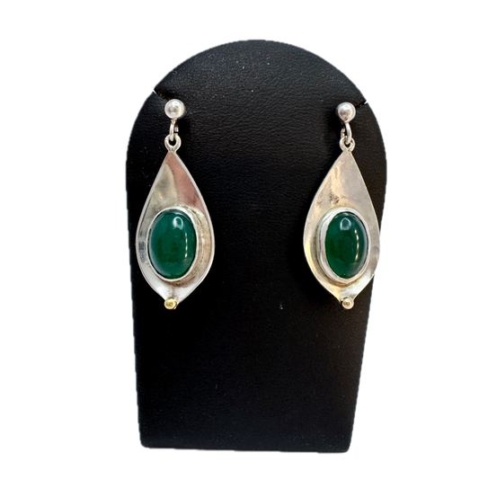 Rey Urban, Sweden c 1970s. Vintage Sterling Silver Chrysoprase Earrings. Signed