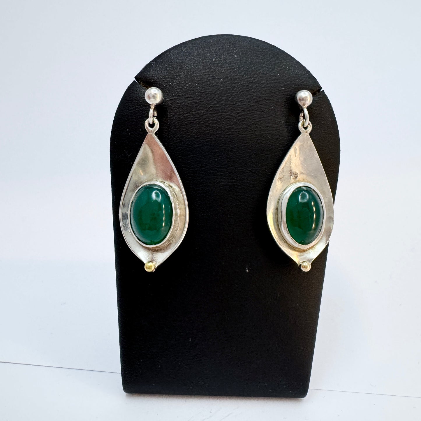 Rey Urban, Sweden c 1970s. Vintage Sterling Silver Chrysoprase Earrings. Signed