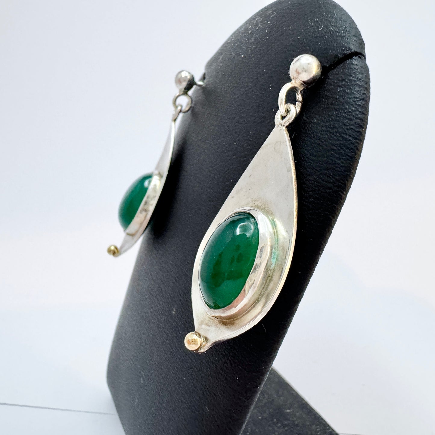 Rey Urban, Sweden c 1970s. Vintage Sterling Silver Chrysoprase Earrings. Signed