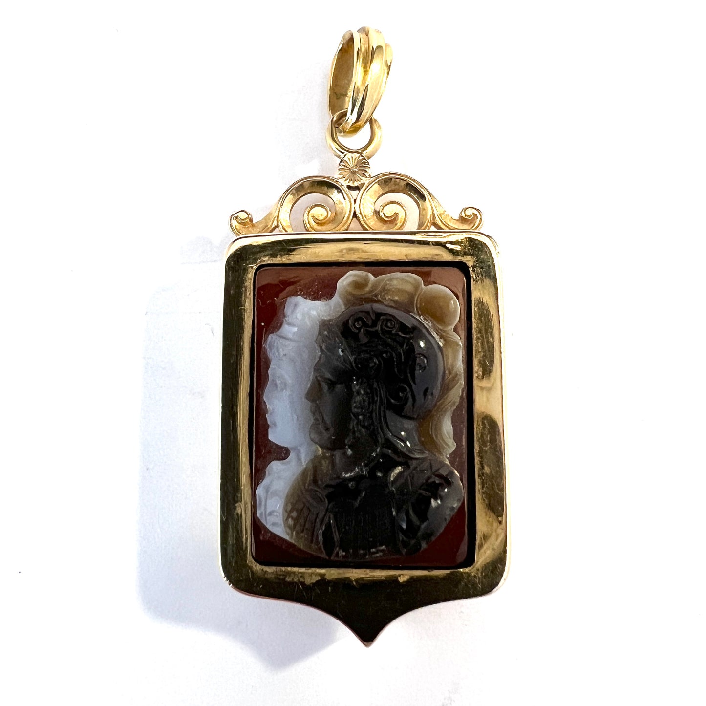 Sweden 1883. Antique Victorian 18k Gold Cameo Locket Pendant.