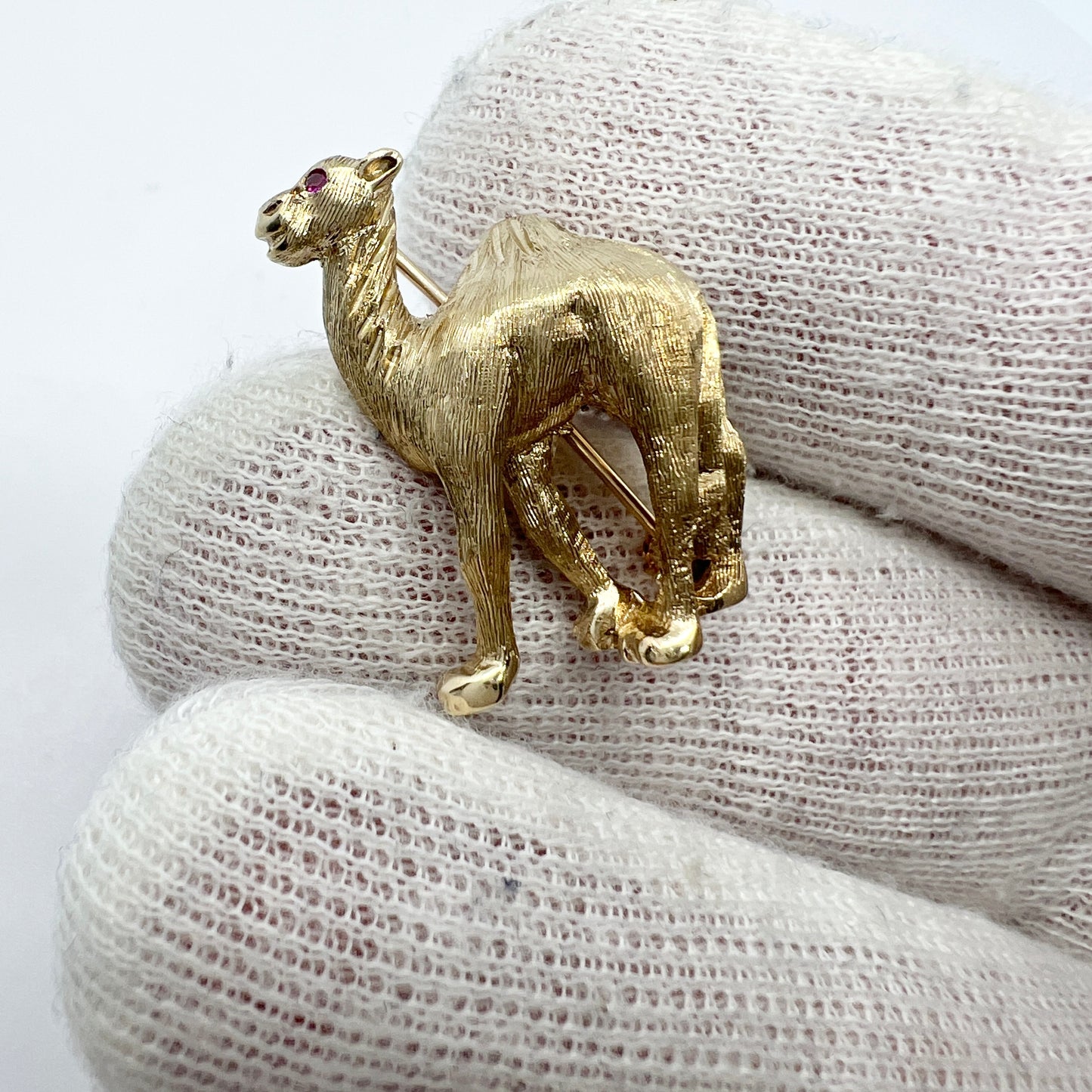 Vintage 14k Gold Ruby Camel Brooch.