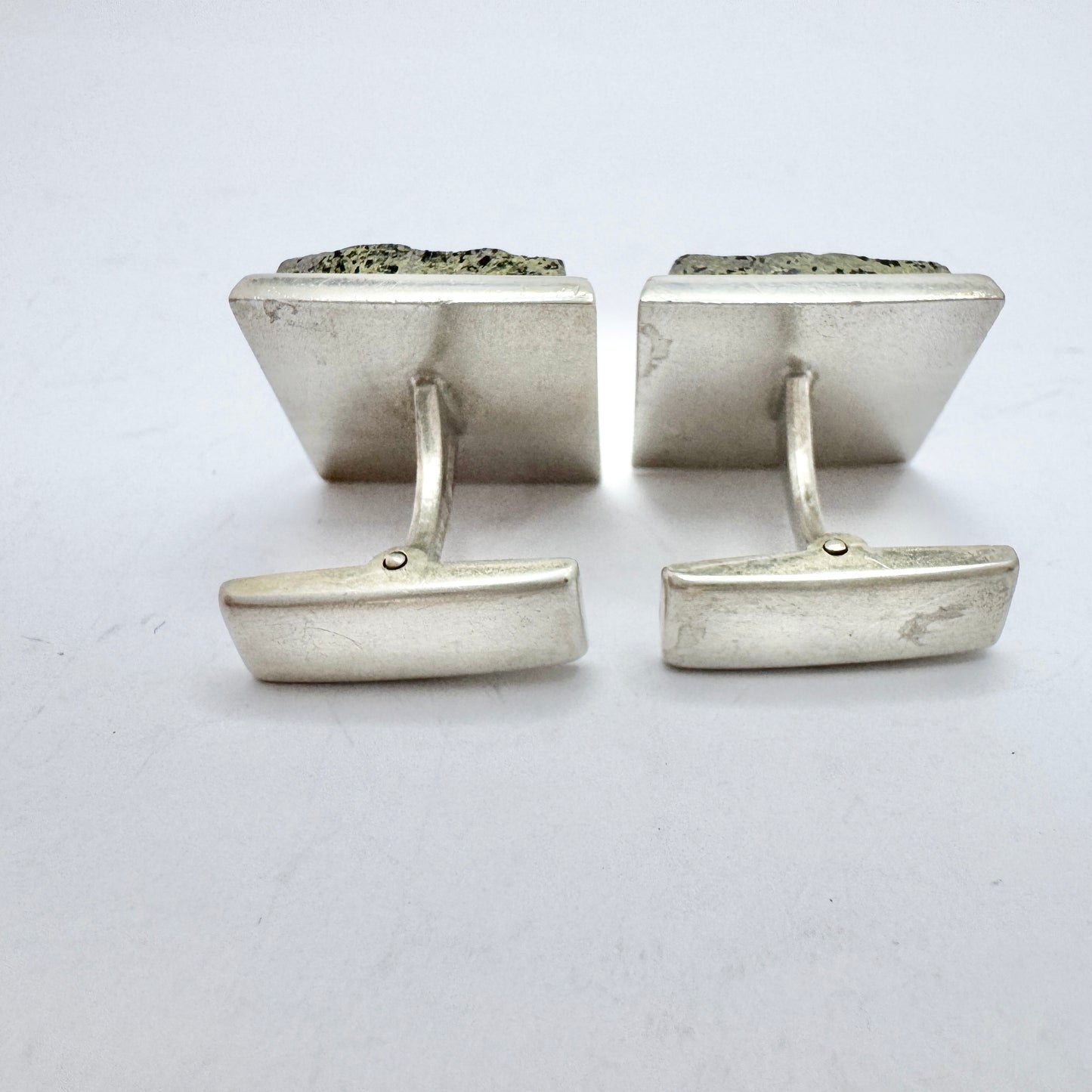 Holger Lindström for Kalevala Koru, Finland 1967. Bold Vintage Solid Silver Hardstone Cufflinkss.