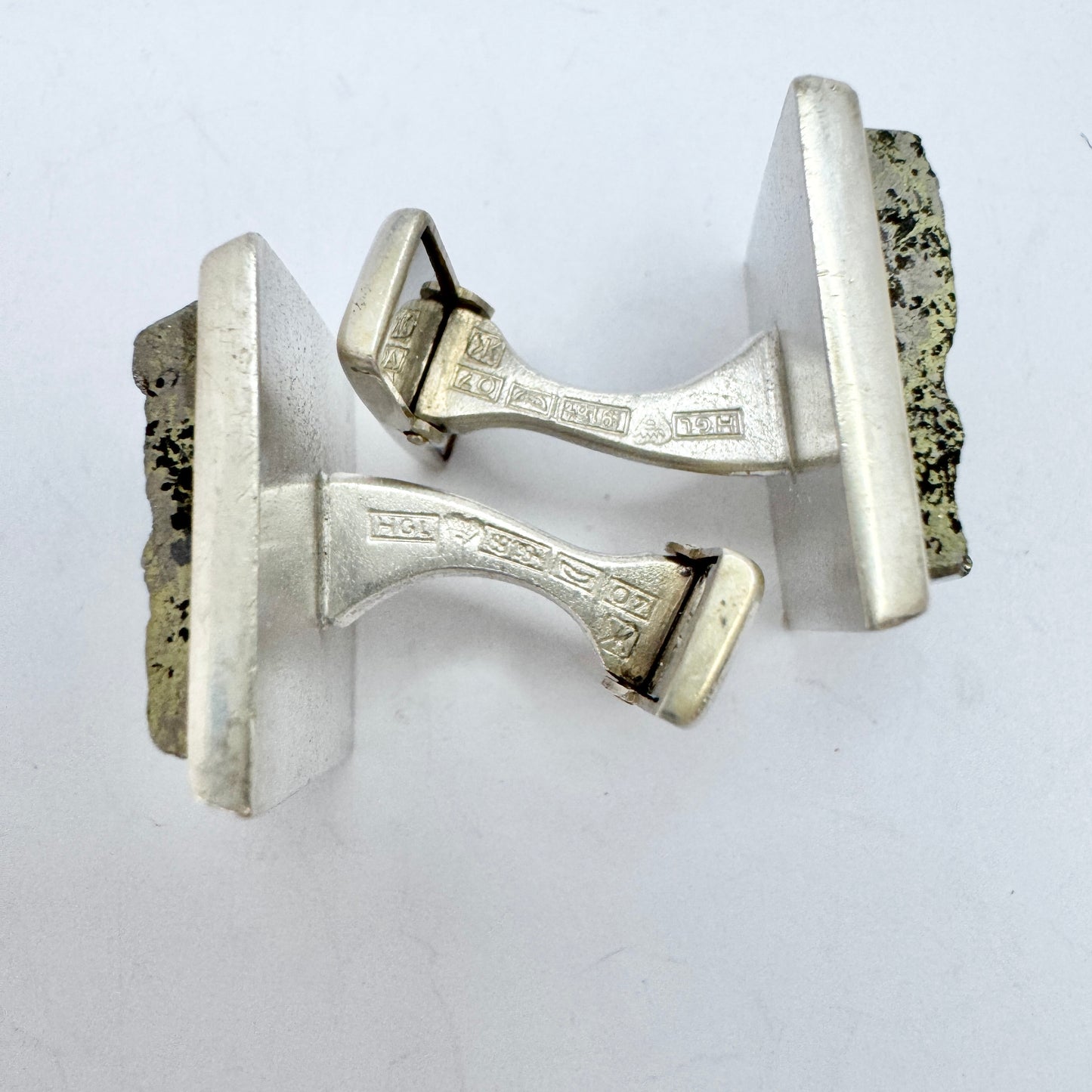 Holger Lindström for Kalevala Koru, Finland 1967. Bold Vintage Solid Silver Hardstone Cufflinkss.