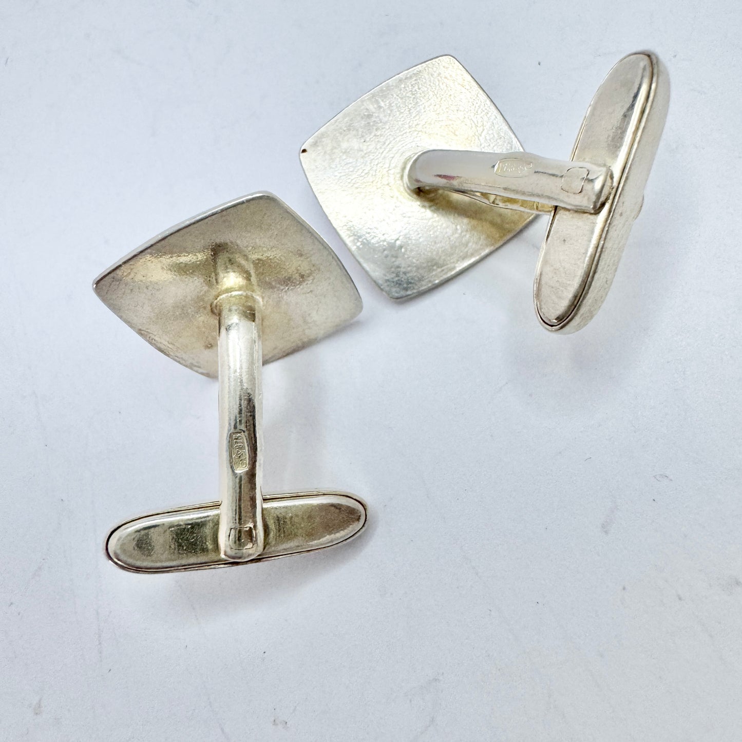 USSR, Soviet-era. Vintage Solid Silver Synthetic Pink Sapphire Cufflinks.