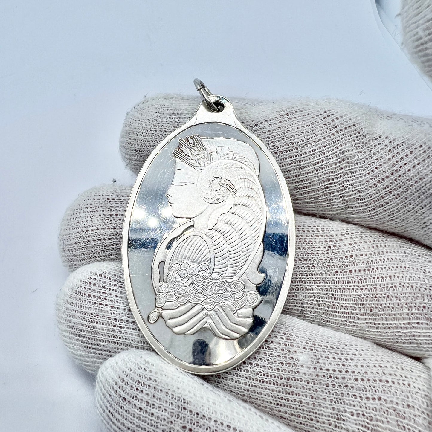 PAMP, Switzerland. 999 Fine Silver Lady Fortuna Pendant.