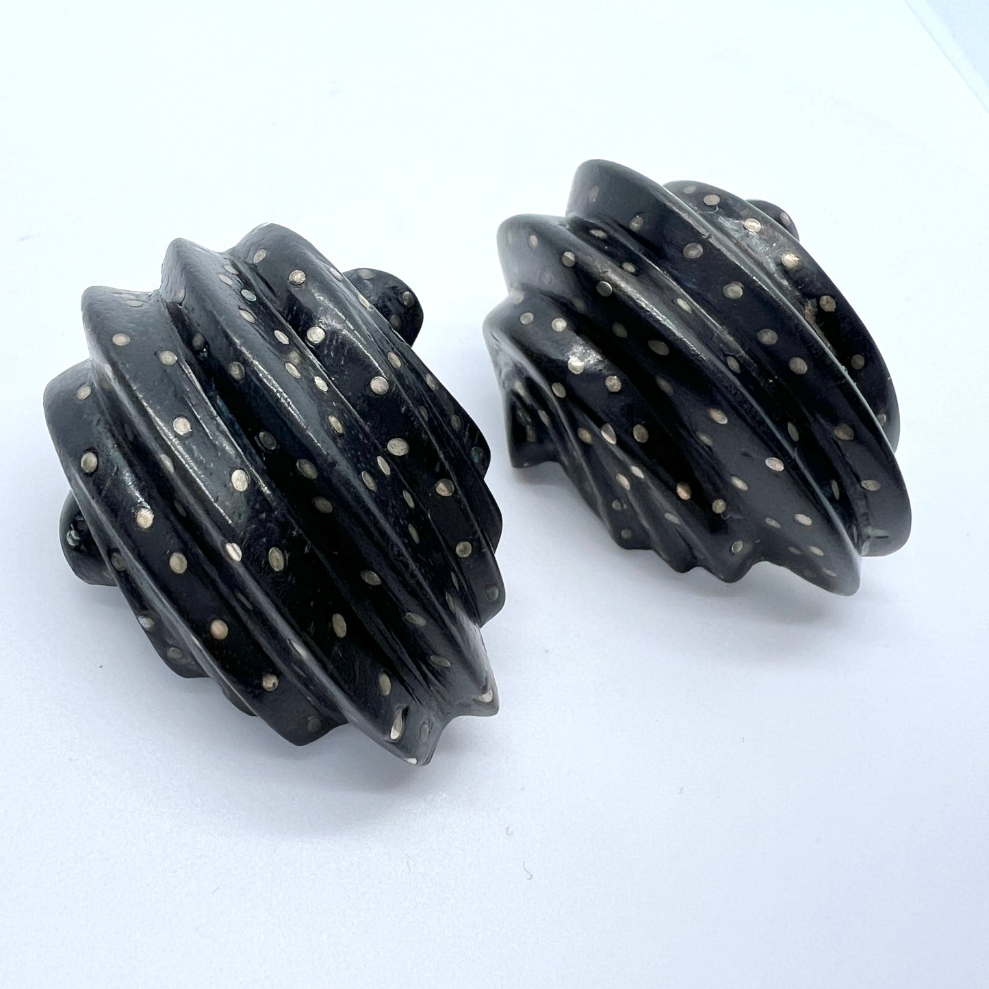 Patricia von Musulin. Vintage 1980s Wood Silver Inlay Bold Earrings.
