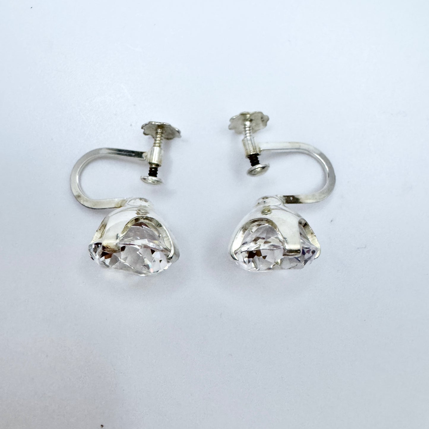 Alton, Sweden. Vintage 1950-60s Solid Silver Rock Crystal Earrings.