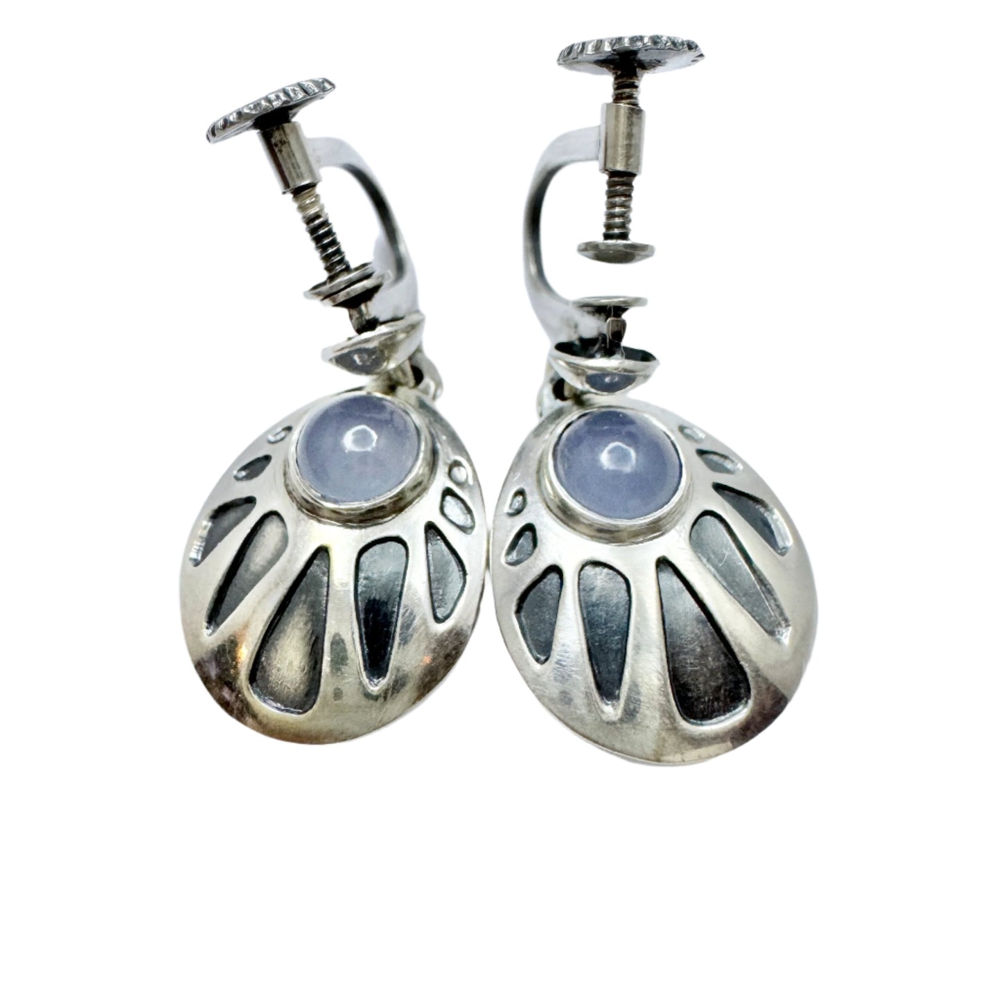 Sigurd Persson for Stigbert, Sweden 1954. Vintage Sterling Silver Chalcedony Earrings.