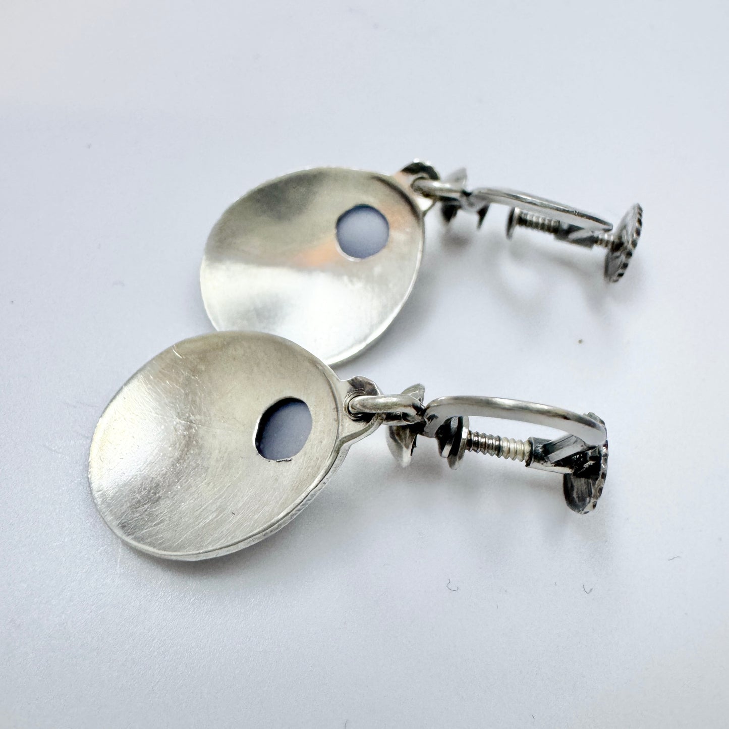 Sigurd Persson for Stigbert, Sweden 1954. Vintage Sterling Silver Chalcedony Earrings.