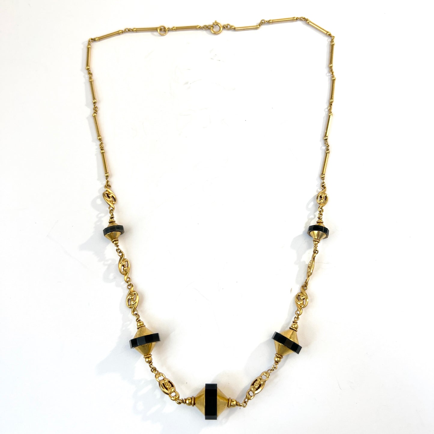 G Dahlgren, Sweden c 1920s. Art Deco 18k Gold Onyx Necklace.