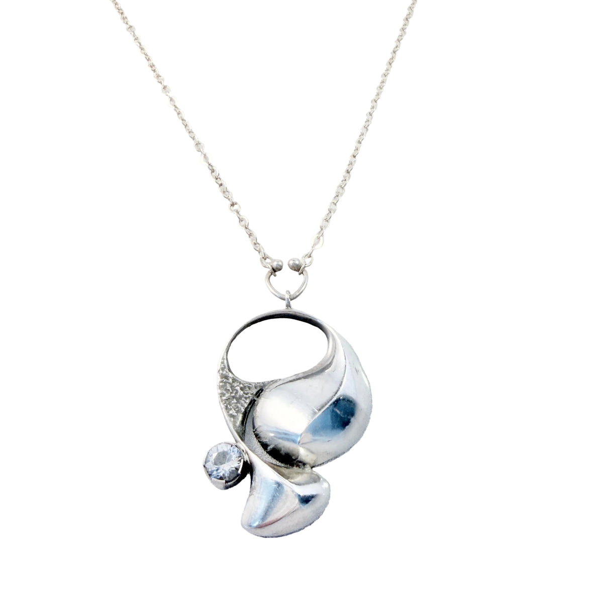 Karl Laine for Sten & Laine, Finland 1975. Vintage Sterling Silver Rock Crystal Pendant Necklace.