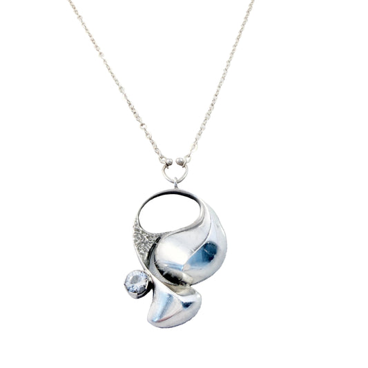 Karl Laine for Sten & Laine, Finland 1975. Vintage Sterling Silver Rock Crystal Pendant Necklace.