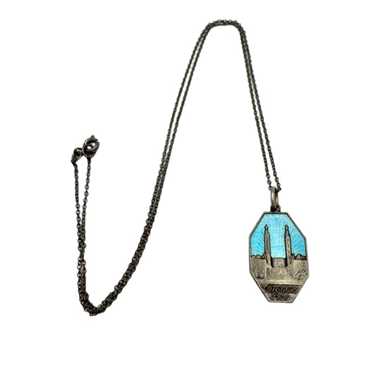 WA Bolin, Sweden 1923. Antique Solid Silver Enamel Pendant Necklace.