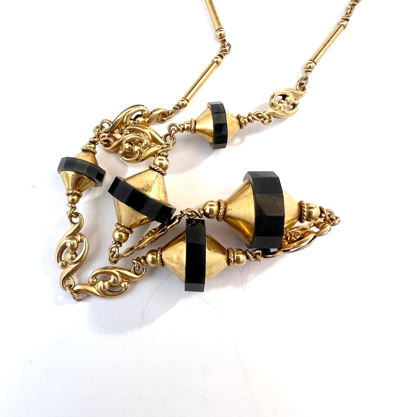 G Dahlgren, Sweden c 1920s. Art Deco 18k Gold Onyx Necklace.