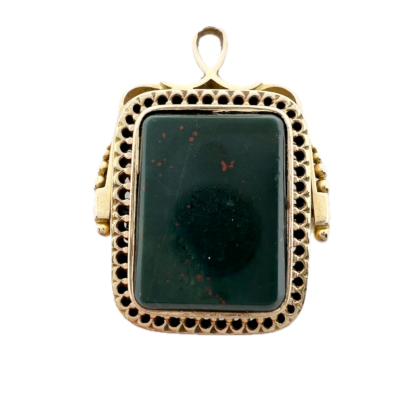 Antique c year 1900. 18k Gold Bloodstone Agate Seal Fob Pendant.