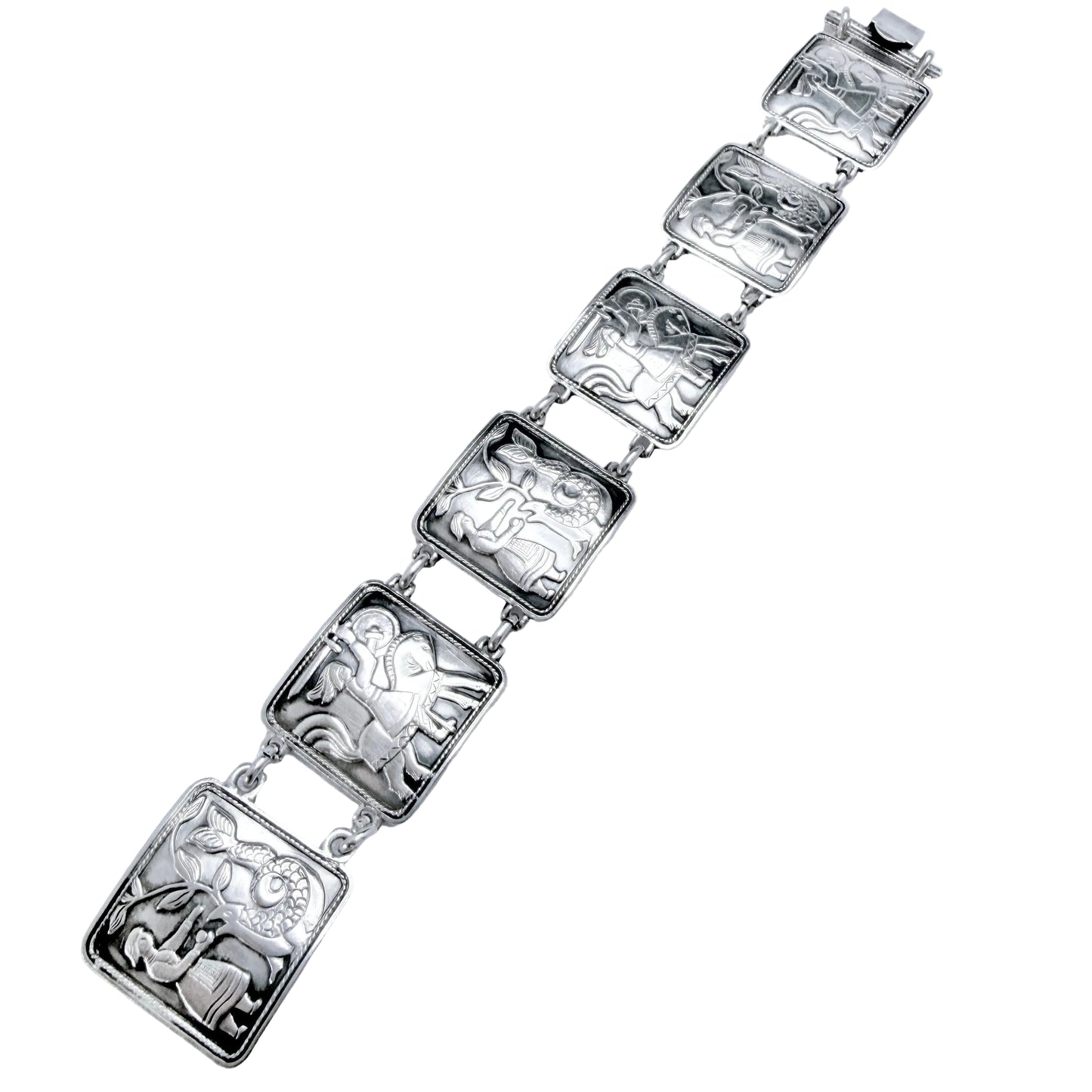 David-Andersen Norway c 1940-50s Solid Silver Panel Bracelet. Design: Eventyr / Fairy-tale