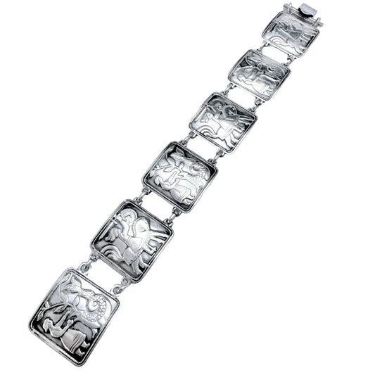 David-Andersen Norway c 1940-50s Solid Silver Panel Bracelet. Design: Eventyr / Fairy-tale
