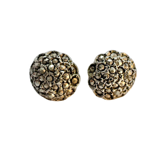 Denmark c 1940s. Vintage Solid Silver Marcasite Stud Earrings.