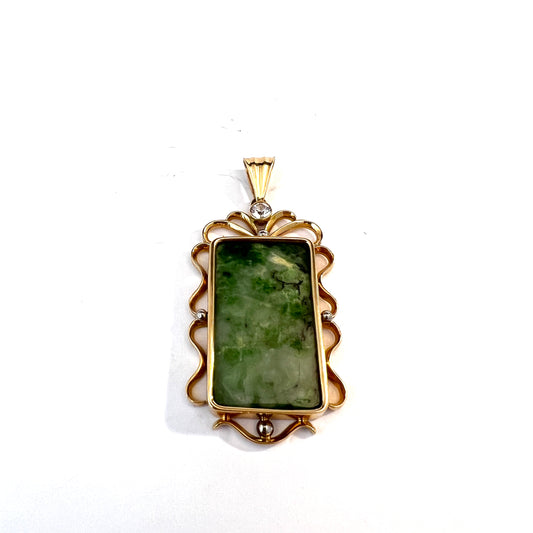 Ernst Bylehn, Sweden year 1950 Vintage 18k Gold Jadeite Pendant. 12.5 gram