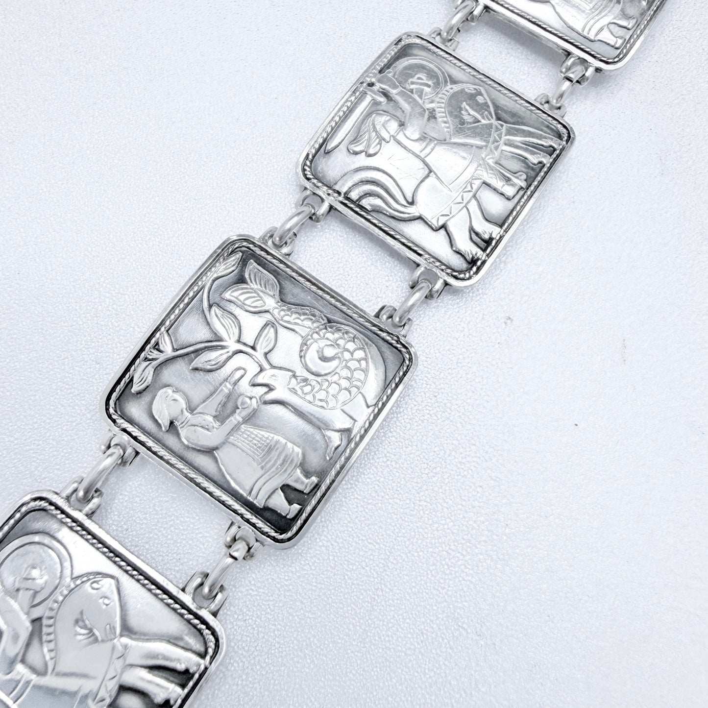 David-Andersen Norway c 1940-50s Solid Silver Panel Bracelet. Design: Eventyr / Fairy-tale