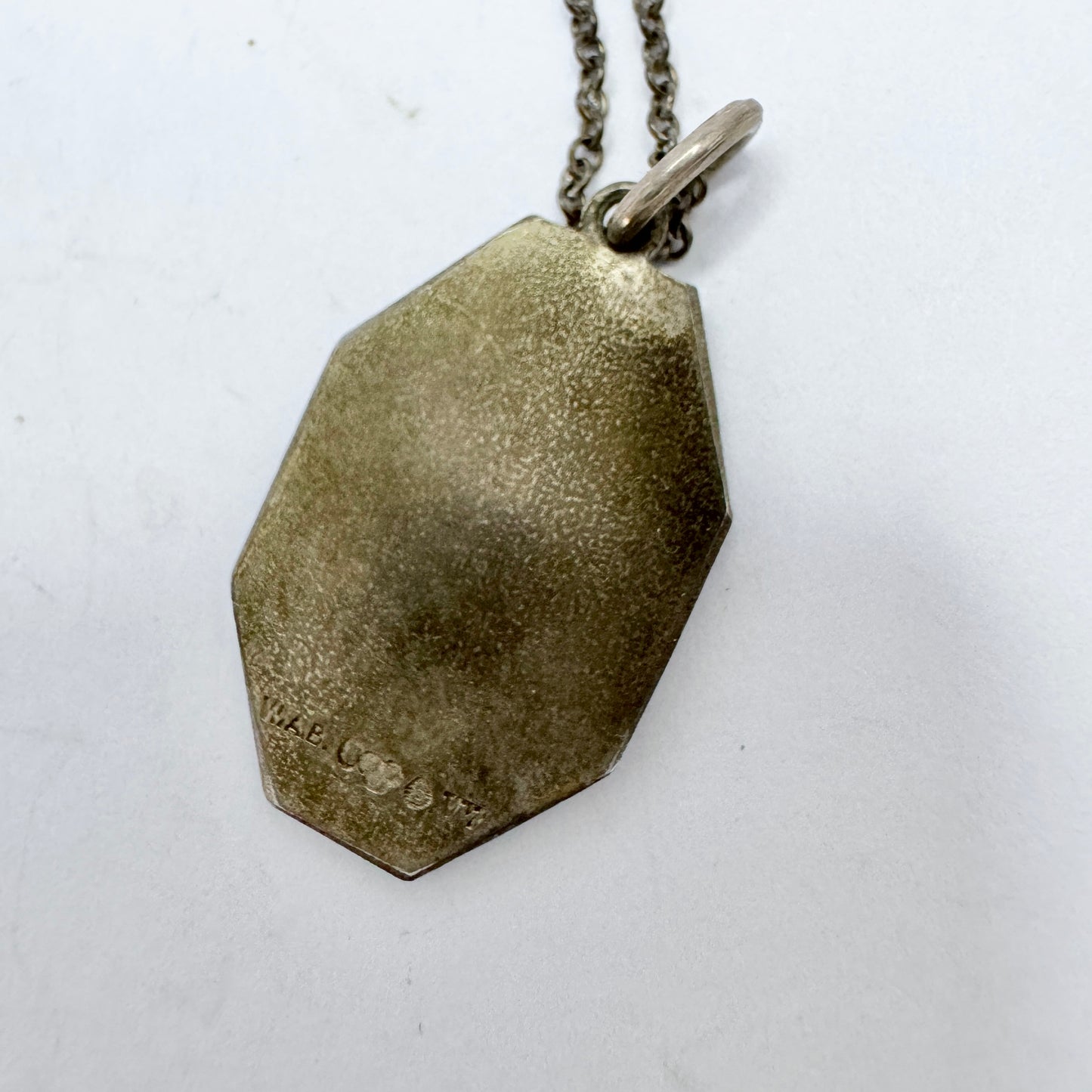 WA Bolin, Sweden 1923. Antique Solid Silver Enamel Pendant Necklace.