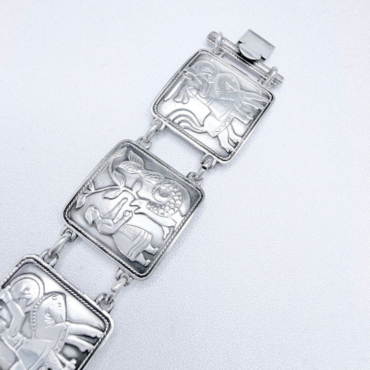 David-Andersen Norway c 1940-50s Solid Silver Panel Bracelet. Design: Eventyr / Fairy-tale