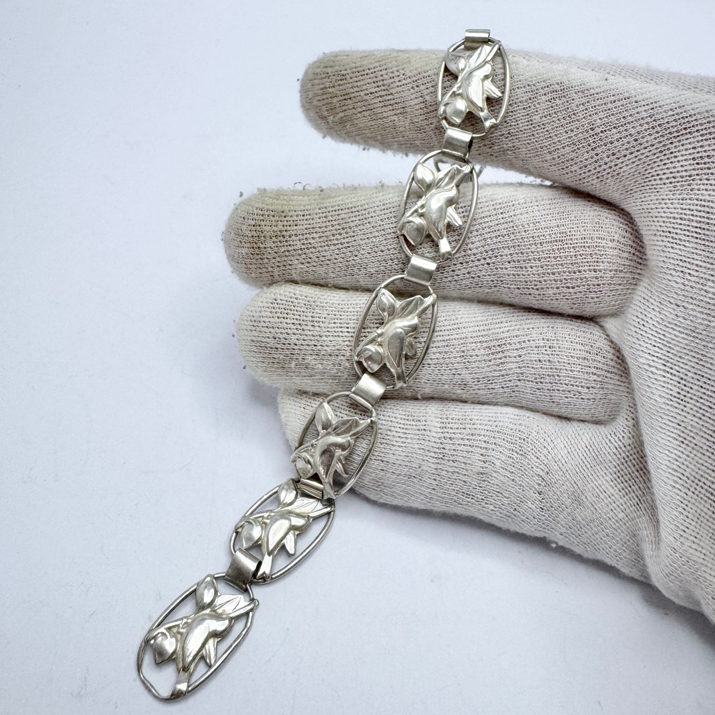 Lundquist, Sweden ca 1950. Vintage Solid Silver Bird Link Bracelet.