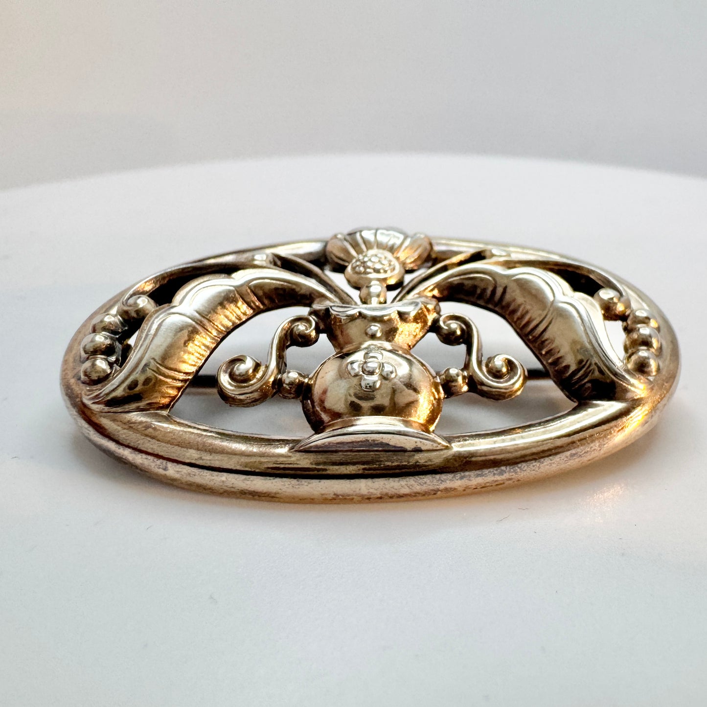 G Dahlgren, Sweden 1947. Gilt Solid Silver Floral Brooch.