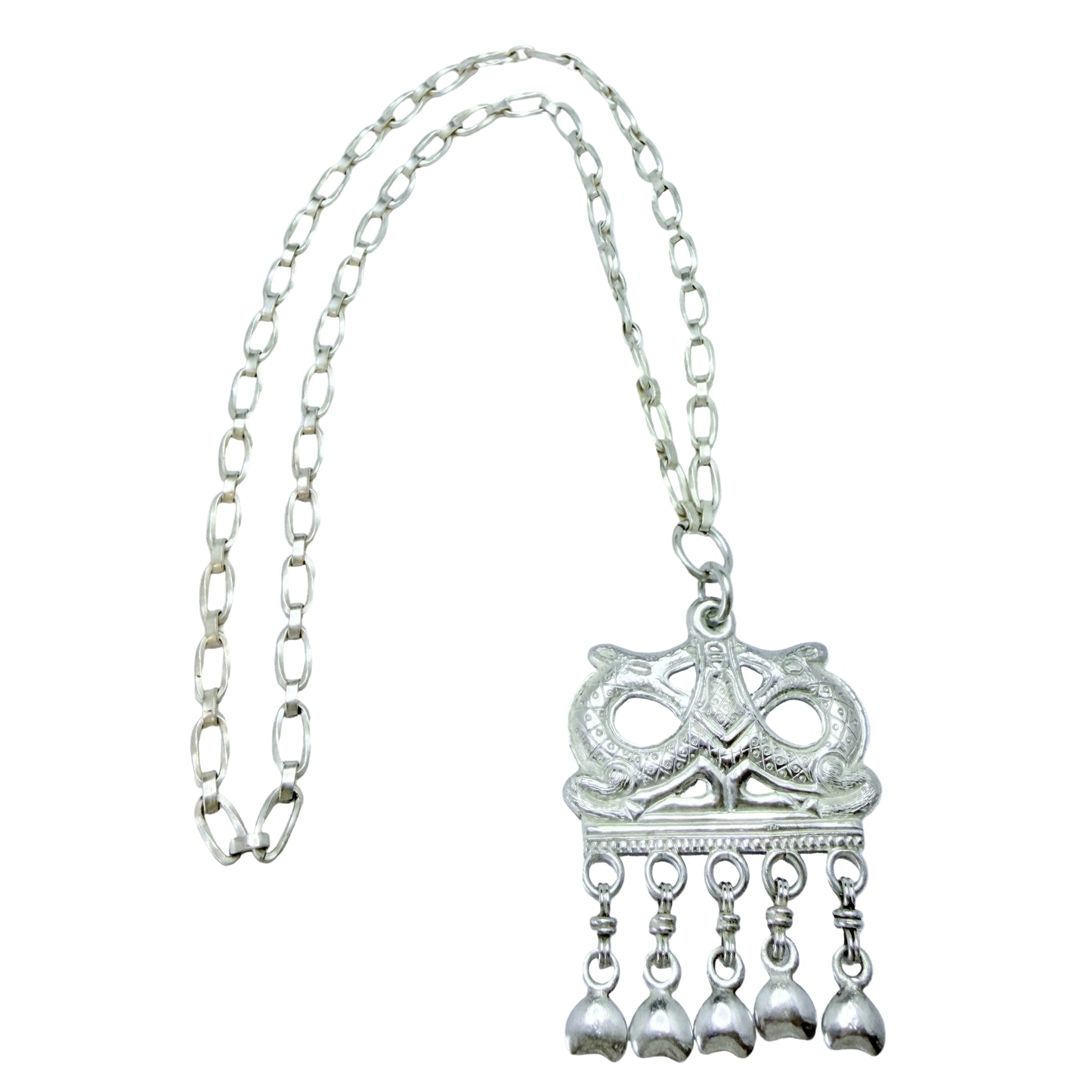 Holger Lindström for Kalevala Koru 1944. Rare ww2-era Large Dragestil Solid Silver Pendant Necklace.