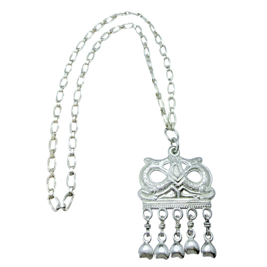 Holger Lindström for Kalevala Koru 1944. Rare ww2-era Large Dragestil Solid Silver Pendant Necklace.