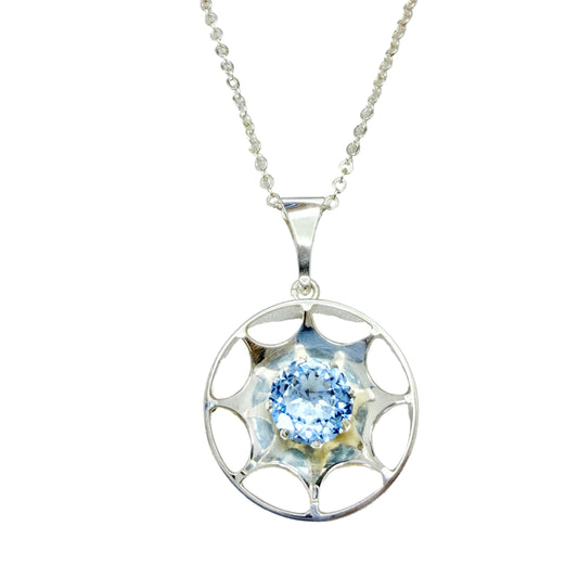 Salovaara, Finland 1970s. Vintage Solid SIlver Blue Synthetic Spinel Pendant Necklace.