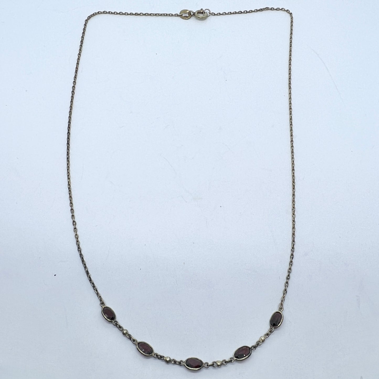 Vintage / Antique Gilt Solid Silver Garnet Necklace.