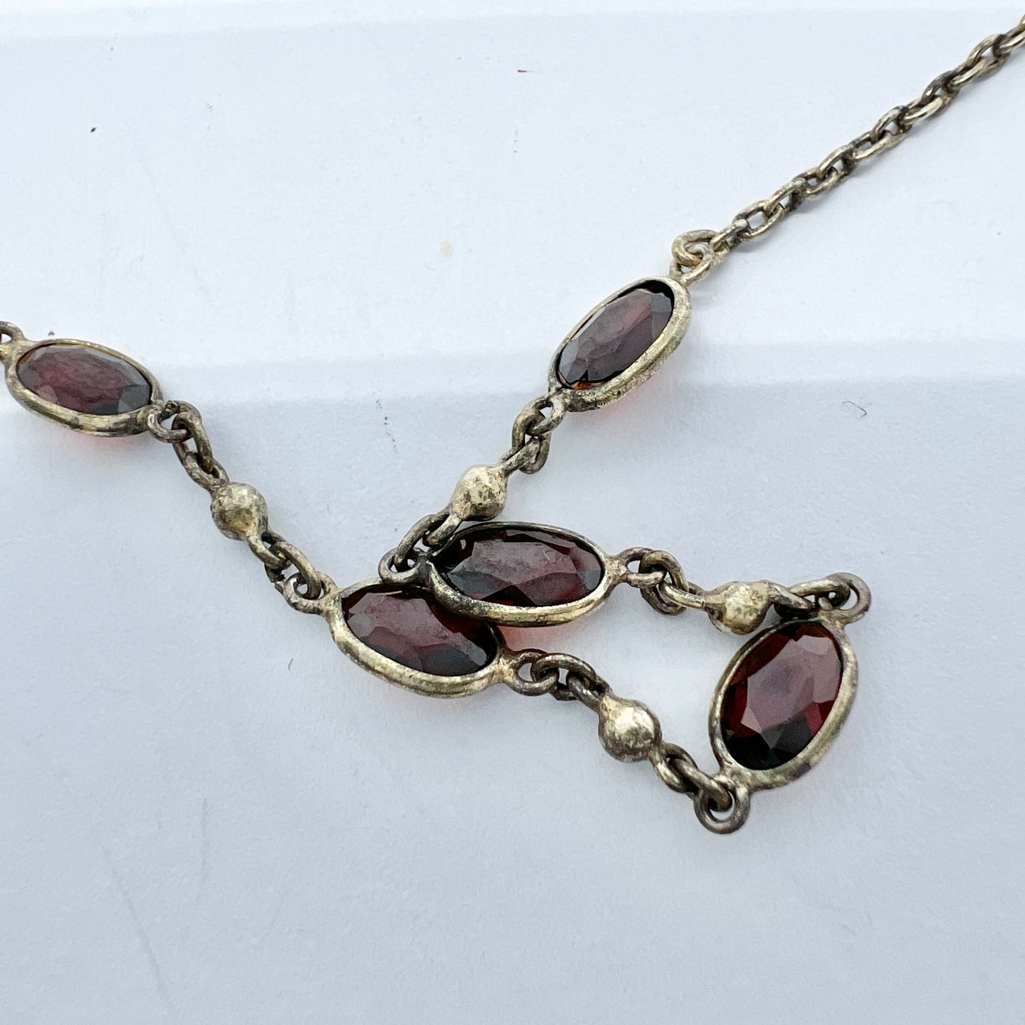 Vintage / Antique Gilt Solid Silver Garnet Necklace.