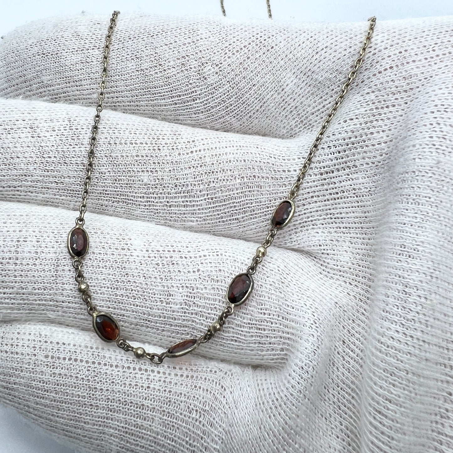 Vintage / Antique Gilt Solid Silver Garnet Necklace.