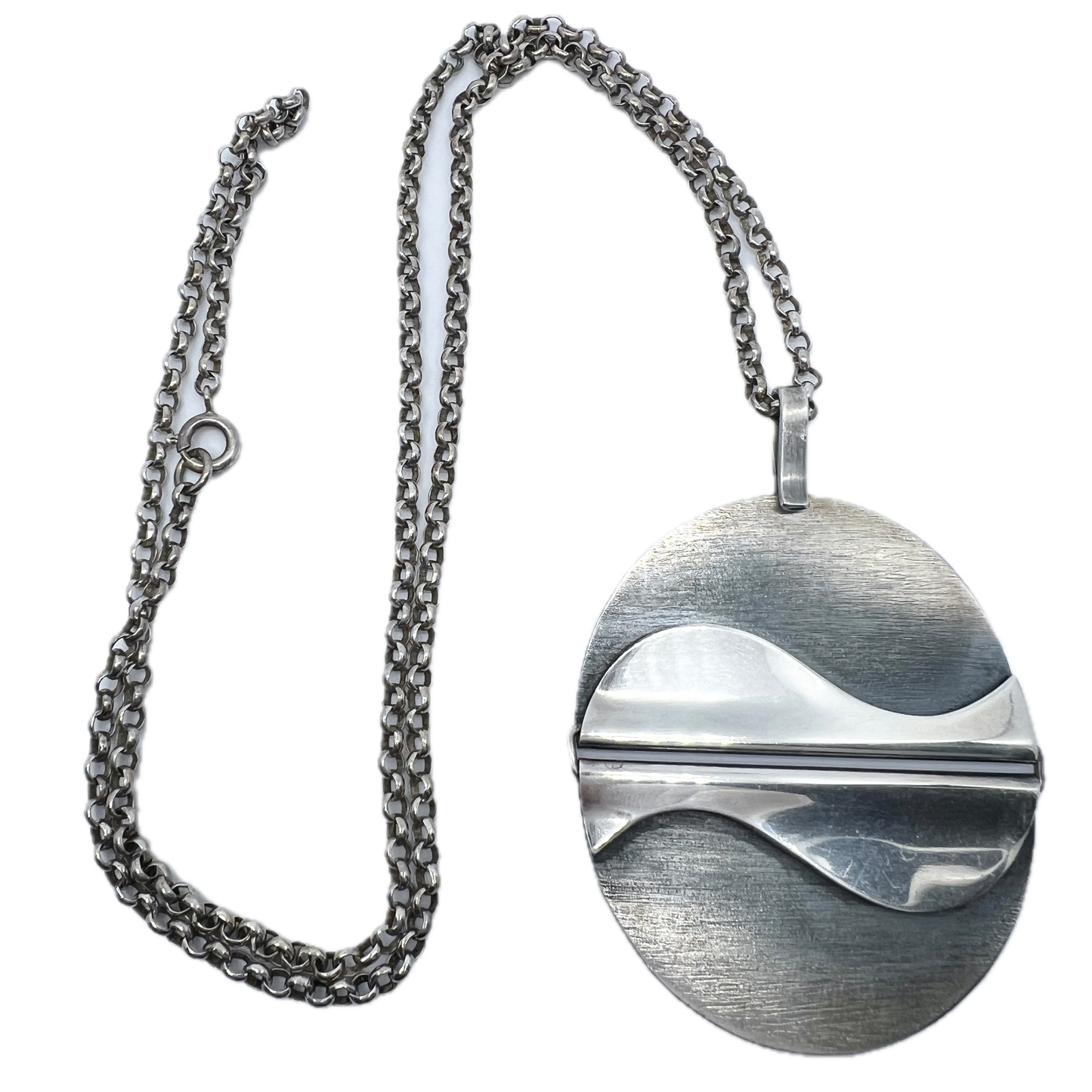 Tone Vigeland, PLUS Studio, Norway early 1970s. Large Vintage Sterling Silver Pendant necklace. Design: Fold.