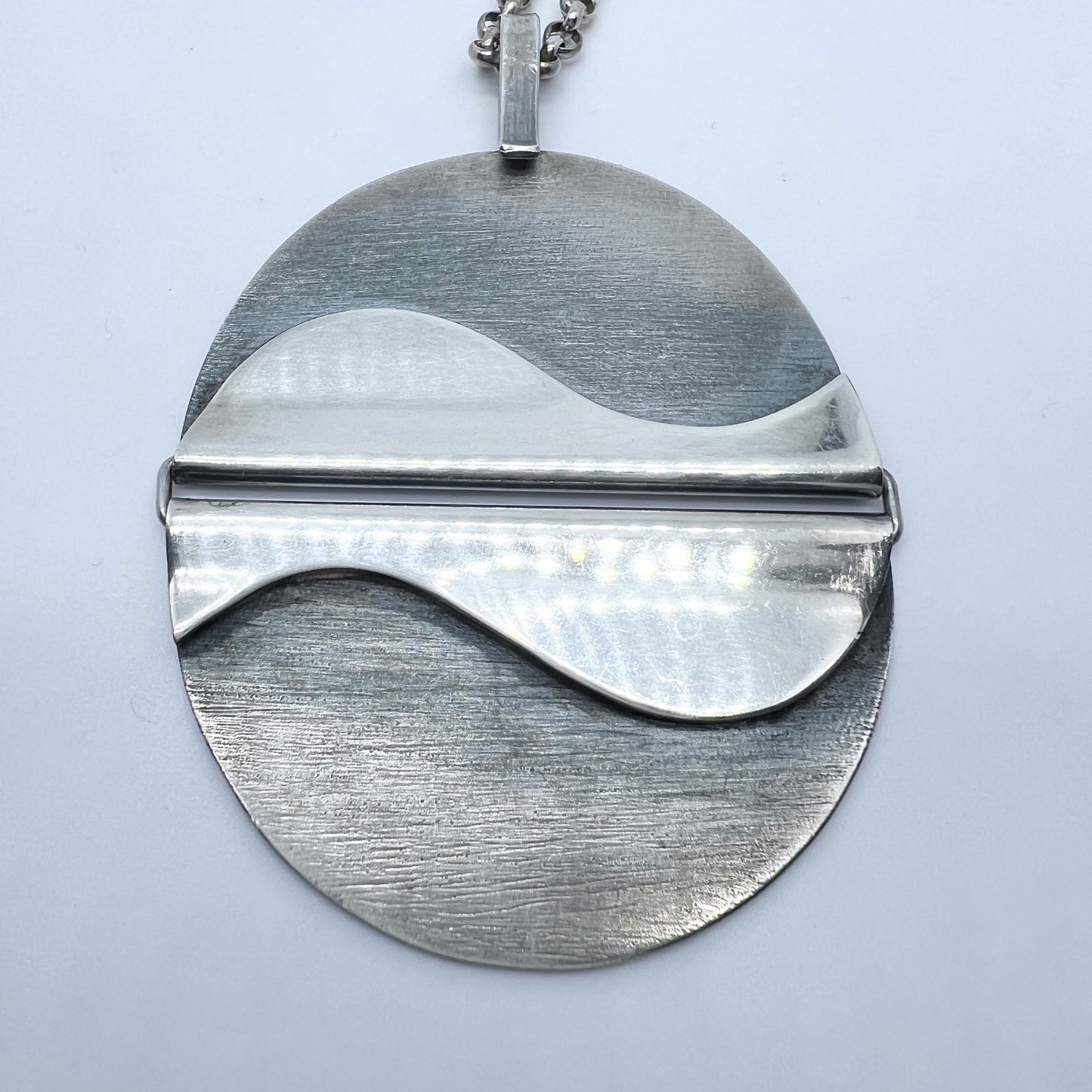 Tone Vigeland, PLUS Studio, Norway early 1970s. Large Vintage Sterling Silver Pendant necklace. Design: Fold.