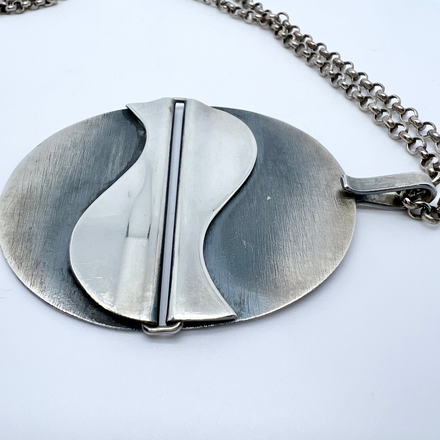 Tone Vigeland, PLUS Studio, Norway early 1970s. Large Vintage Sterling Silver Pendant necklace. Design: Fold.