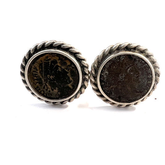 Vintage Sterling Silver Cufflinks with Ancient Coins